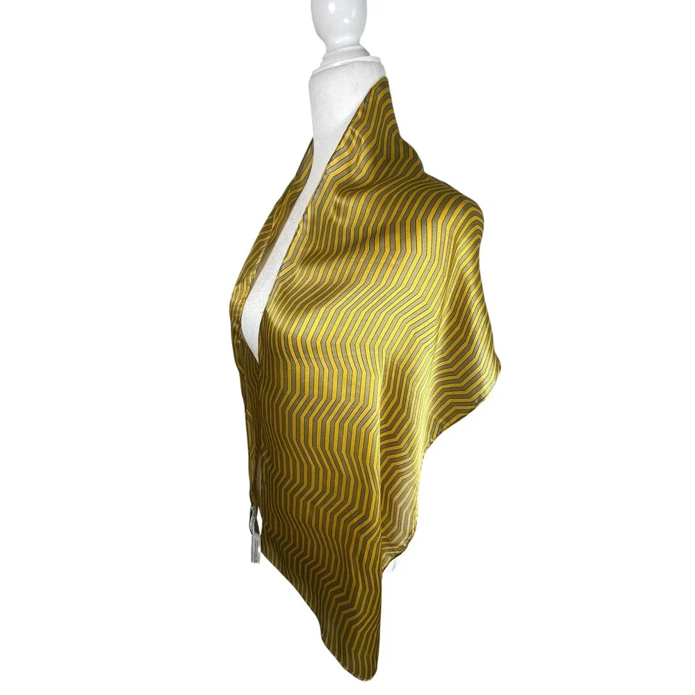 Symphony Designs NWT Silk Scarf Mustard Yellow Gray Chevron Stripe Oblong Wrap
